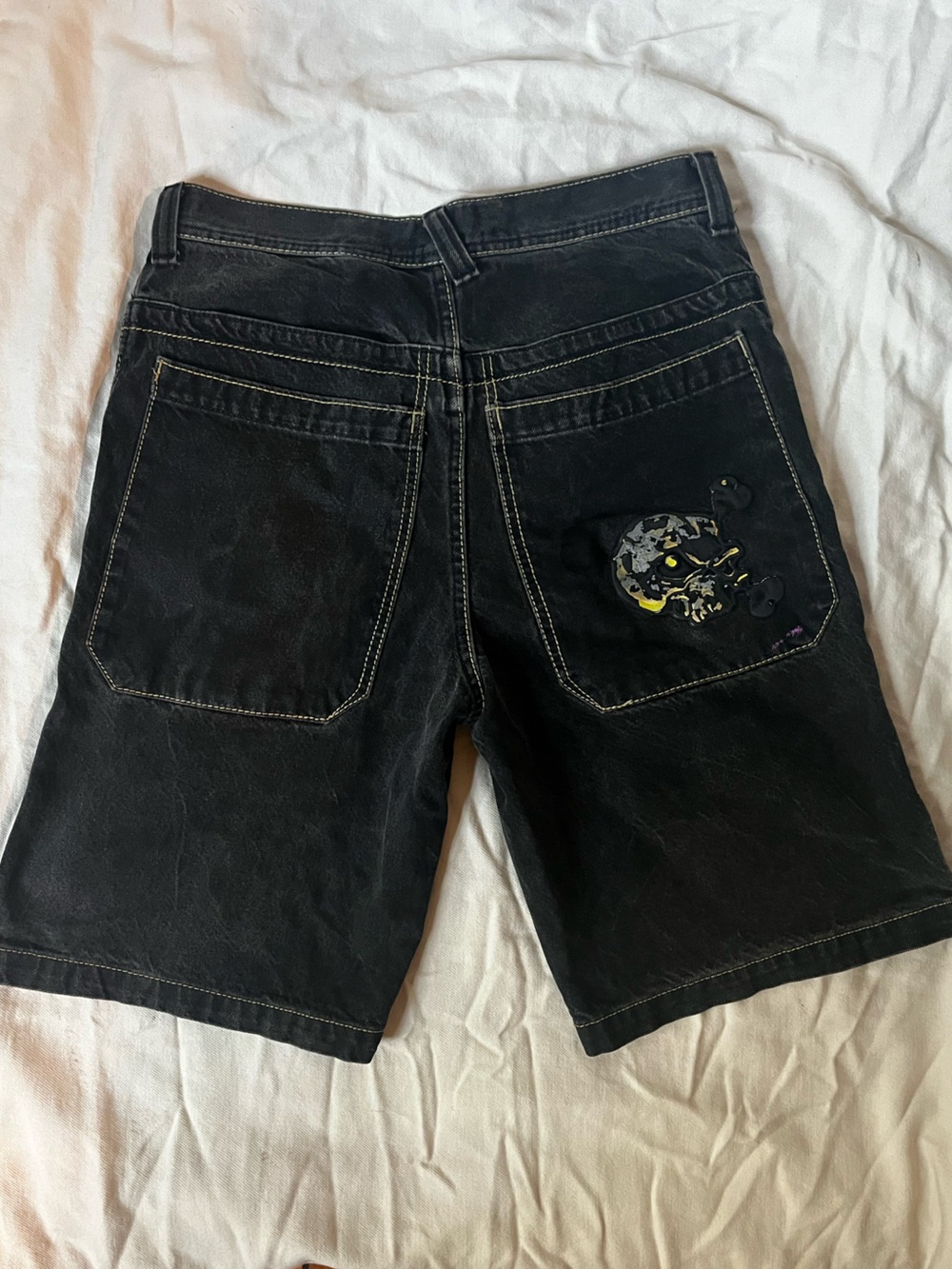 JNCO Black Jean Shorts with Skull Patch
